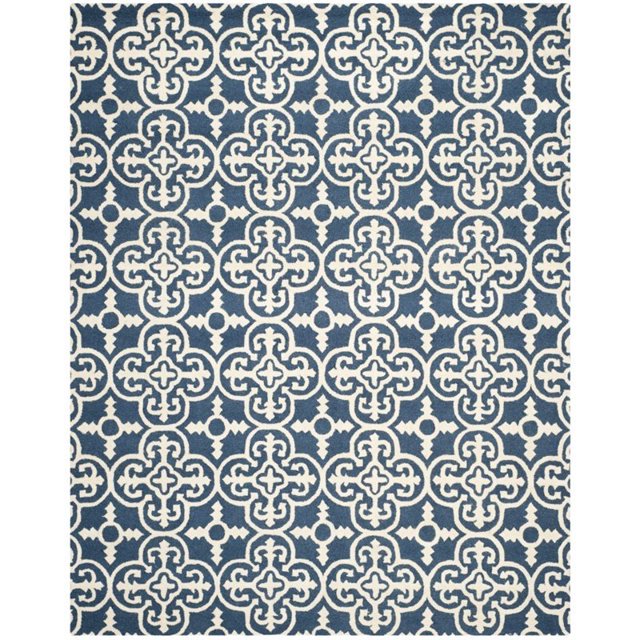 Safavieh Cambridge Collection CAM133G Handmade Moroccan Geometric Navy and Ivory Premium Wool Square Area Rug (6' Square)