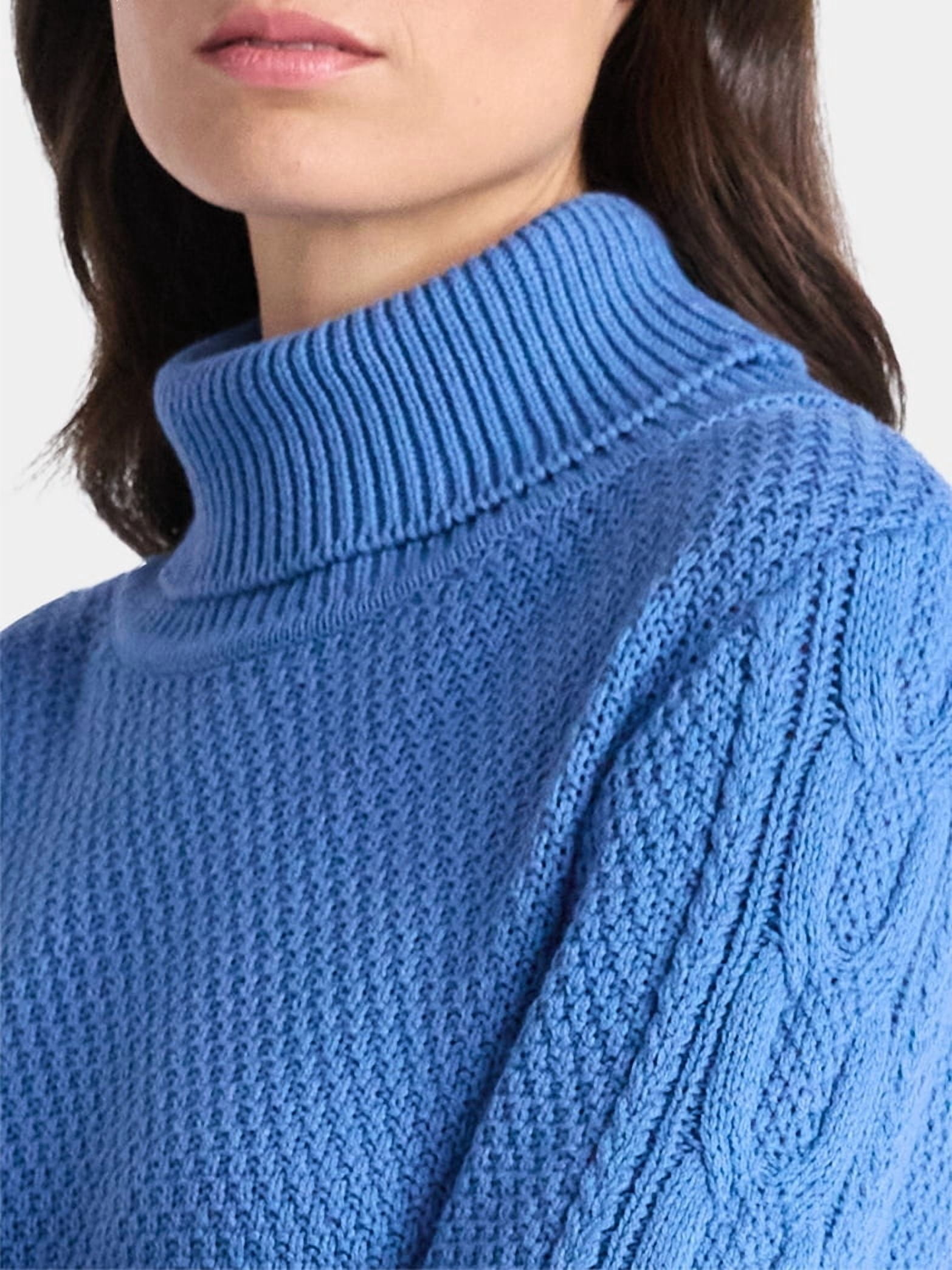 Time and Tru Women’s and Women’s Plus Turtleneck Sweater with Cable Sleeves, Midweight, Sizes XS-4X