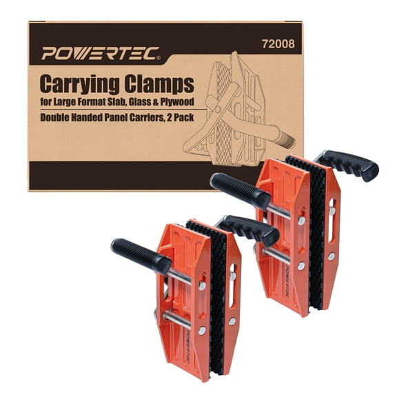 POWERTEC 2PK Double Handed Stone Carrying Clamps for Format Slab, Glass, Plywood & Granite, Heavy Duty Panel Carriers Double Handed Lifting Tool (72008N)
