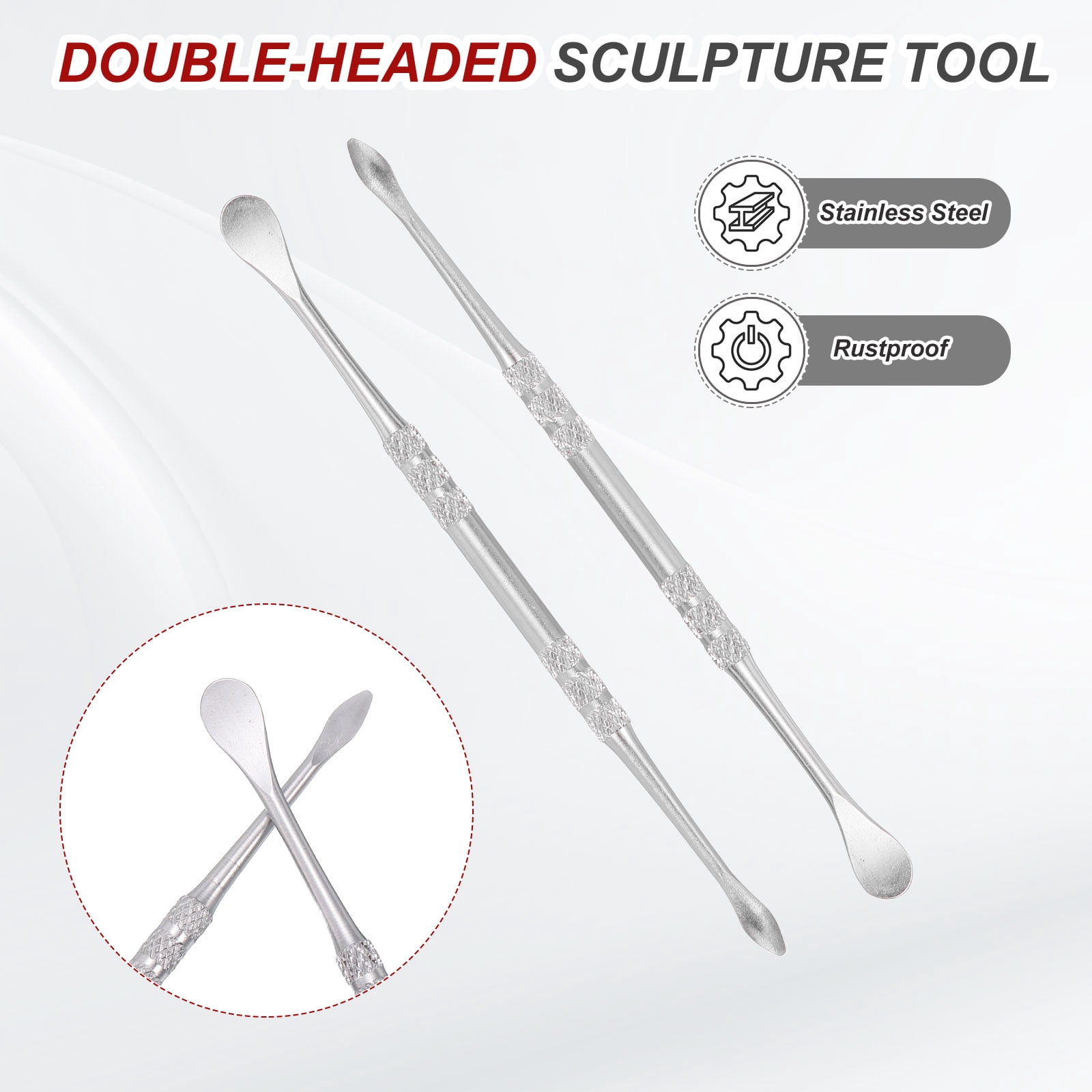 Uxcell 22pcs Wax Carving Tool 4.8" Double-Headed Stainless Steel Sculpture Tools Kit Modeling Engraving Sculpting Spoons for Clay Pottery Crafts Shaping, Silver Tone