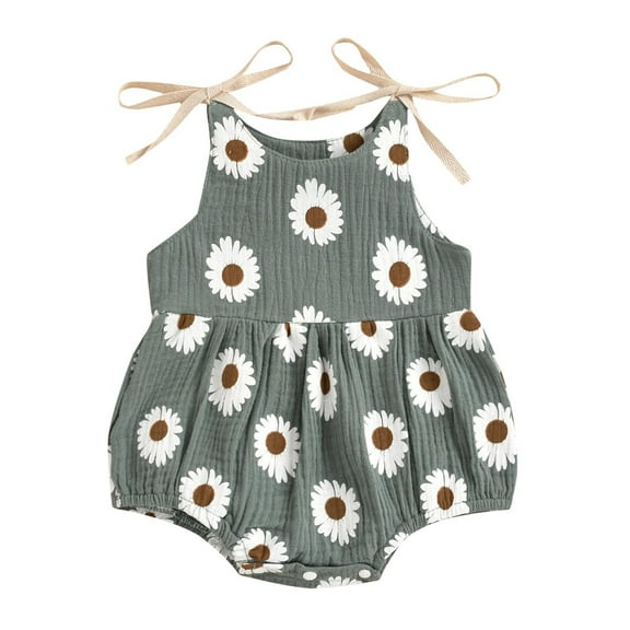 Penkiiy Summer Baby Girls Daisy Straps Sleeveless Jumpsuit Casual Bodysuit Clothes Newborn Baby Essentials for 0-3 Months Kids Gray 2023 Summer Deal