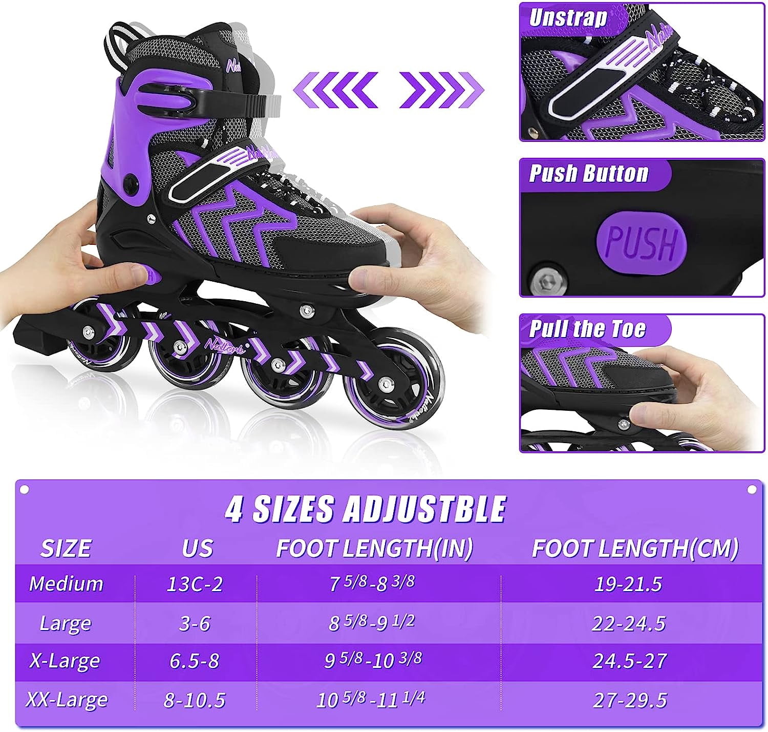 SubSun Inline Skates for Adults Men Women Adjustable Aggressive Durable Roller Blades with Giant Wheels Purple L