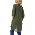thumbnail image 3 of INSPIRAR CHIC Blusa de Chifón Asimétrica de Cuello Redondo con Mangas de 3/4 y Volantes en Verde Ejército XL, 3 of 6