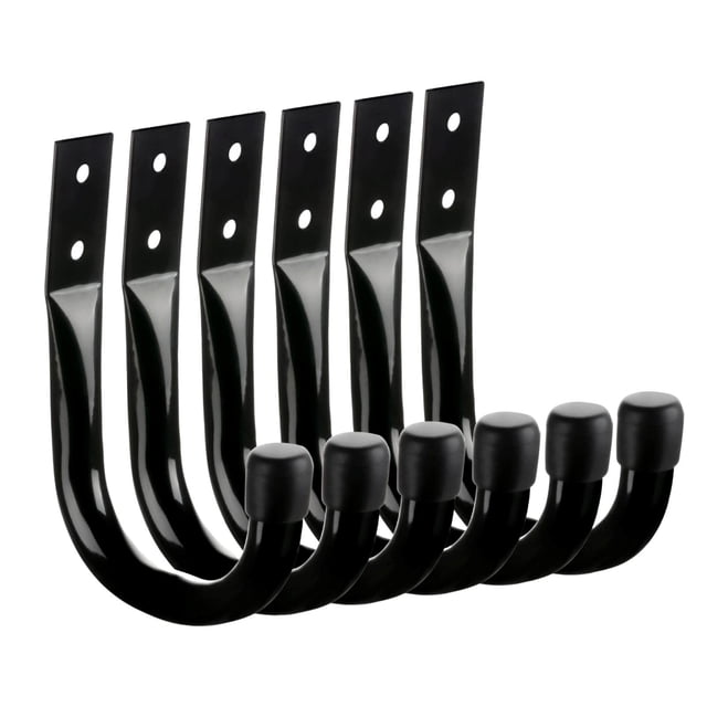 6 ganchos de garaje de hierro resistente que ahorran espacio, prácticos y resistentes ganchos de pared para colgar cables, cestas, bicicletas y patio. Negro
