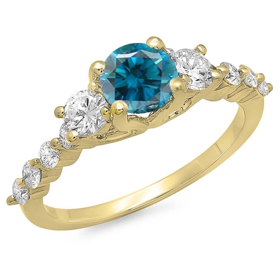 Dazzlingrock Collection 1.50 Carat (ctw) 14K Blue & White Diamond Bridal 3 Stone Engagement Ring 1 1/2 CT, Yellow Gold, Size 9.5