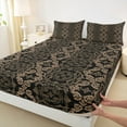 thumbnail image 3 of Manfei Bohemian Damask 3pcs Twin Sheet Sets,Black Golden Twin Fitted Sheet,Boho Flower Breathable Flat Sheet,Exotic Room Decor, 3 of 7
