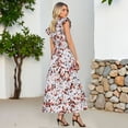 thumbnail image 4 of Youmylove Dresses for Women Elegant Summer Floral Midi Dress Cap Sleeve V Neck Ruffle Long Flowy Boho Casual Beach Sundress Vacation Sundresses, 4 of 8