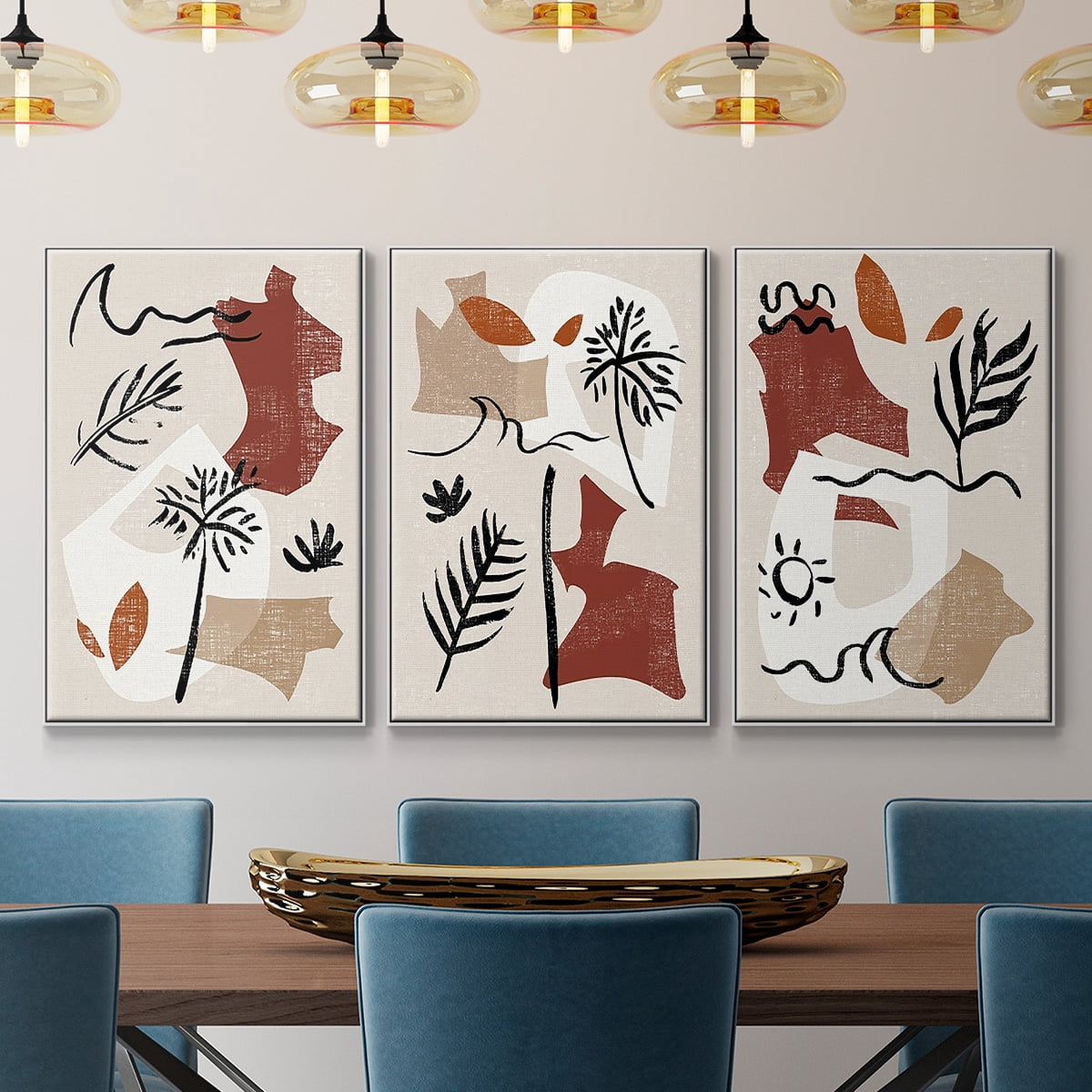 Soft Palms IV - Framed Premium Gallery Wrapped Canvas L Frame 3 Piece Set - Ready to Hang