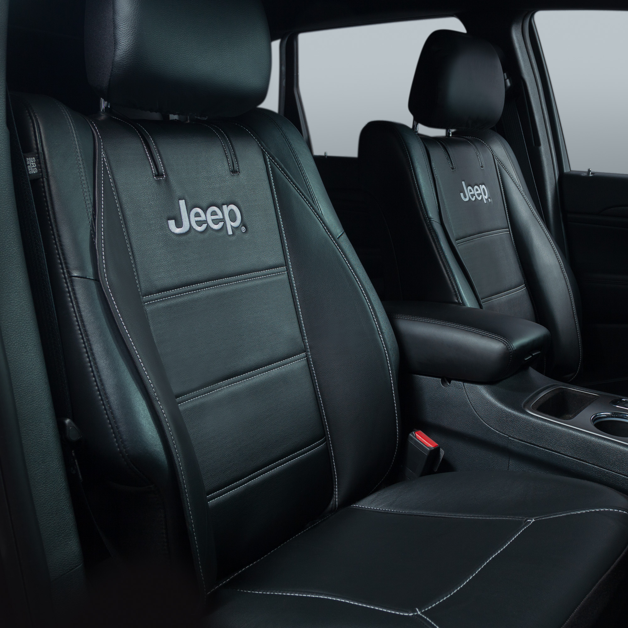 Plasticolor Deluxe Jeep Logo Black Sideless Universal Seat Cover – Front Bucket With Headrest