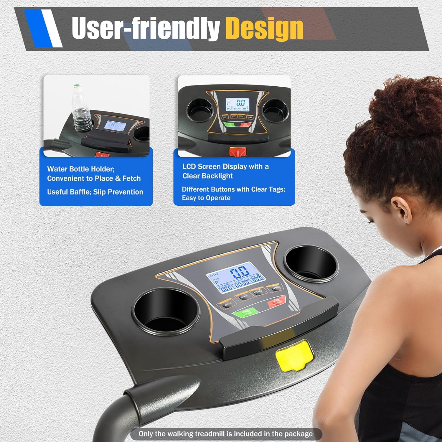 Walking Treadmill for Senior with Long Handrail Foldable Treadmills Holder for Flat & Cup Recovery Fitness Exercise Machine