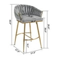 thumbnail image 3 of (Set of 2) 26'' Counter height bar stools kitchen island counter bar stool with hand- wave back, golden chromed base and footrest, Grey, 3 of 12