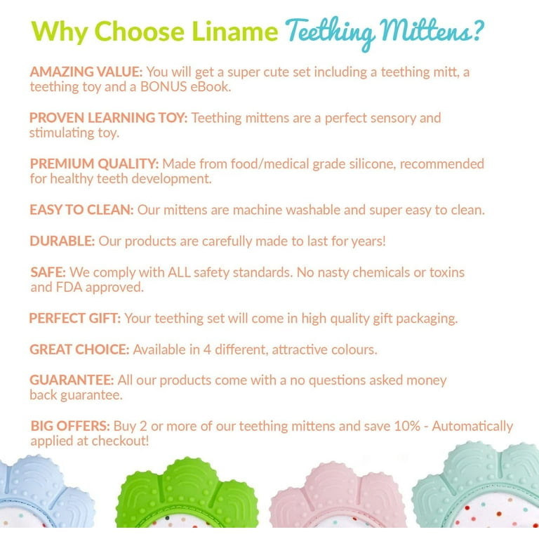 Liname Deluxe Teething Set Includes Teething Mitten for Babies Teething Toy Safe BPA Free Washable Durable Teething Mitt Gift Packaging