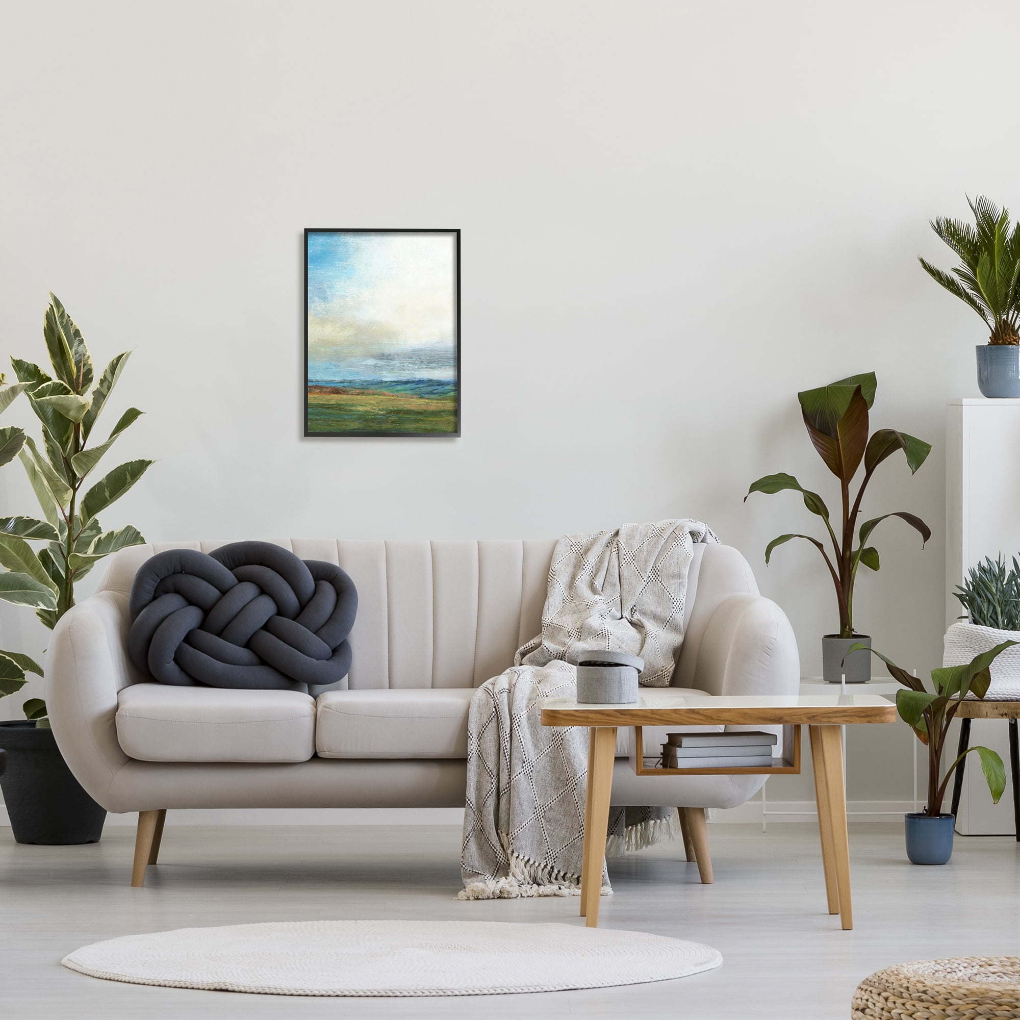 Stupell Industries Blue Sky Meadow Landscape Alluring Green Hills Classic Painting Black Framed Art Print Wall Art, 16 x 20, Design by Suzanne Nicoll