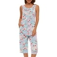 thumbnail image 4 of Busydd Womens Pajama Sets Fahion Boho Floral Pjs Sets for Women 2 Piece Lounge Set Casual Comfy Round Neck Sleeveless Pleated Camisole Tops and Knee Length Pants Loungewear with Pockets, 4 of 7