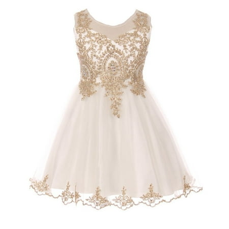 Little Girls Ivory Gold Sparkle Rhinestone Adorned Tulle Christmas (What's The Best Dress Style For My Body)