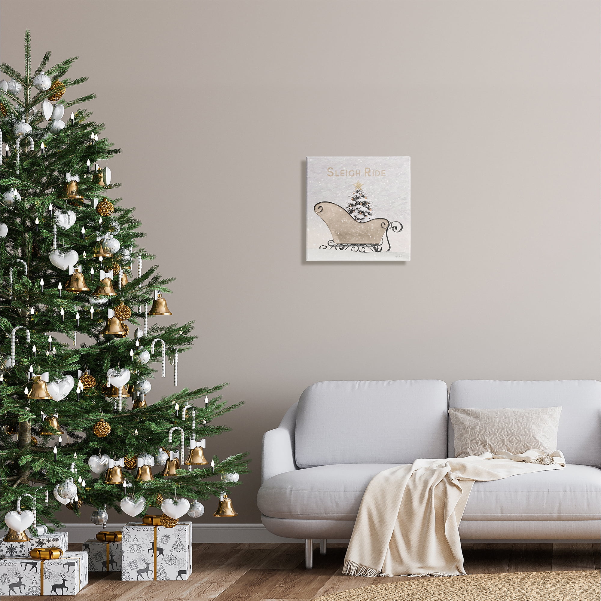 Stupell Industries Sleigh Ride Winter Scene Holiday Painting Gallery Wrapped Canvas Print Wall Art, 17 x 17