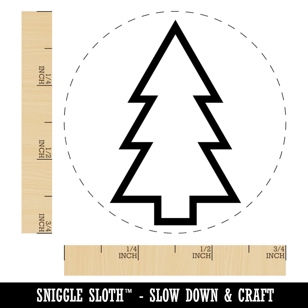 Pine Tree Outline Self-Inking Rubber Stamp Ink Stamper - Brown Ink - Small 3/4 Inch