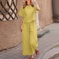 thumbnail image 2 of XFHLMJFF Women's Sexy Suit Tops Pants Two Pieces Set 2024 With Pockets Linen Cotton Short Sleeve Shirt Wide Leg Tracksuit Chic Trousers Outfits, 2 of 5