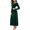 thumbnail image 3 of Robe en Velours pour Femmes Élégante, Col Rond Manches Longues Robe Noire Unie, 3 of 5
