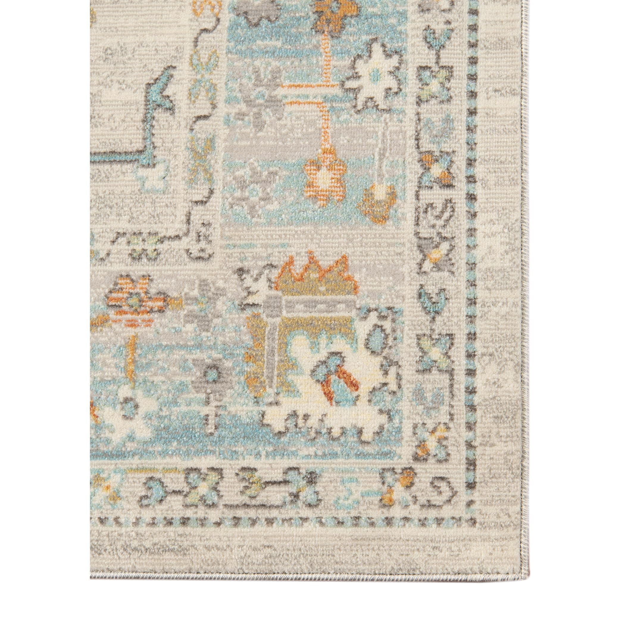 Luxee Designs Bohemian Style Bordered Indoor/Outdoor Area Rug 2x3 for High Traffic Area - Beige/Blue