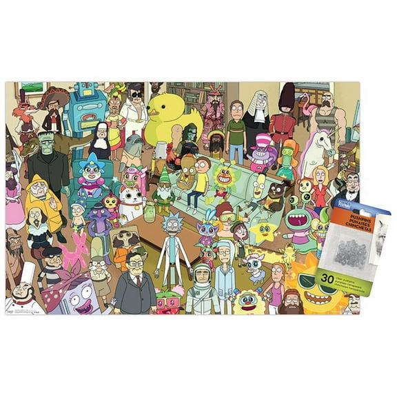 Rick And Morty - Group Wall Poster with Push Pins, 14.725" x 22.375"
