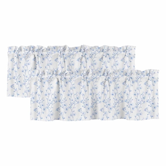 Flowers Window Valance, Branches 2 Pack Decorative Curtain for Small Windows, Light Filtering Valance with 3” Rod Pocket, 60"W x 18"L