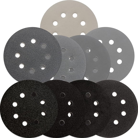 5 inch Wet Dry Sanding Discs Hook & Loop 54 pcs, 80 120 180 220 400 600 1000 2000 3000 Grit Silicon Carbide Orbital Sander Sandpaper Assortment with Tack Cloth, Automotive Wood Metal