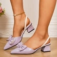thumbnail image 2 of SACFOF Women's Bow Buckle Pointed Toe Slingback Patent Chunky Low Heel Pumps Shoes Heels Classic Daily Office Dressy Shoes, 2 of 6