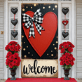 thumbnail image 6 of Red Heart Welcome Banner Buffalo Plaid Bow Love Backdrop Black Background Gold Polka Dots Heart Display for Front Door Decor Valentine's Day Party Housewarming Gift, 6 of 9