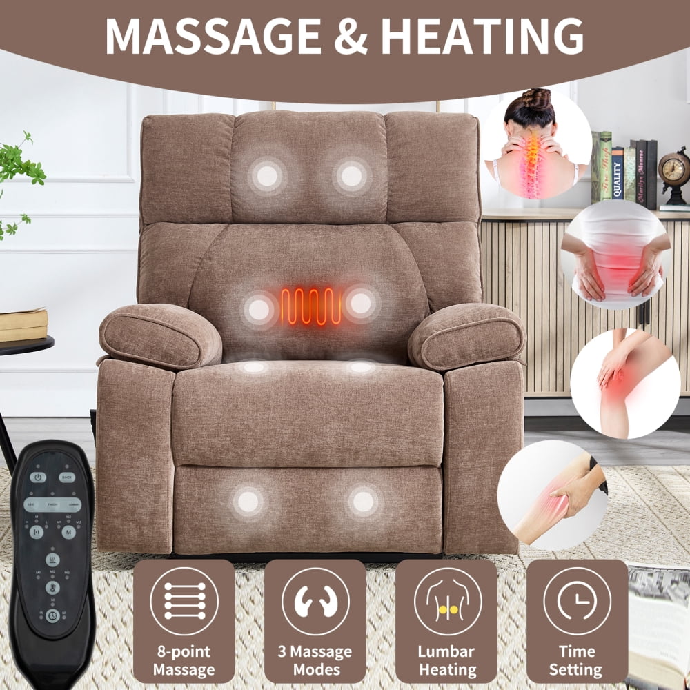 Brown Power Lift Recliner with Heat Massage, 350LBS Heavy Duty, Infinite Positions & Hidden Cup Holders Included