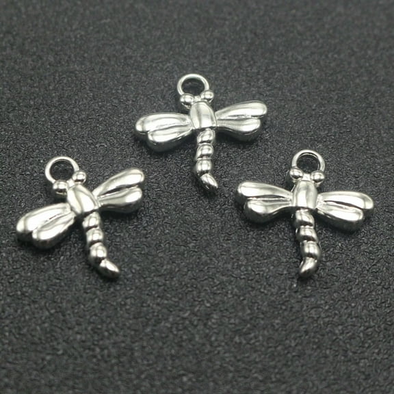 U8MO 100 Silver Tone Metallic Acrylic Dragonfly Charm Pendants 21mm