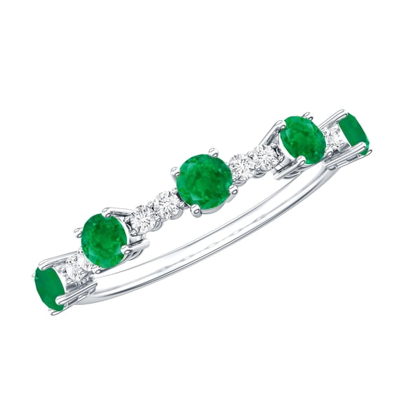 Rosec Jewels Emerald Half Eternity Ring for Women - AAA Quality - Natural Emerald Diamond Ring - Ready to Gift, 925 Sterling Silver, US 4.00