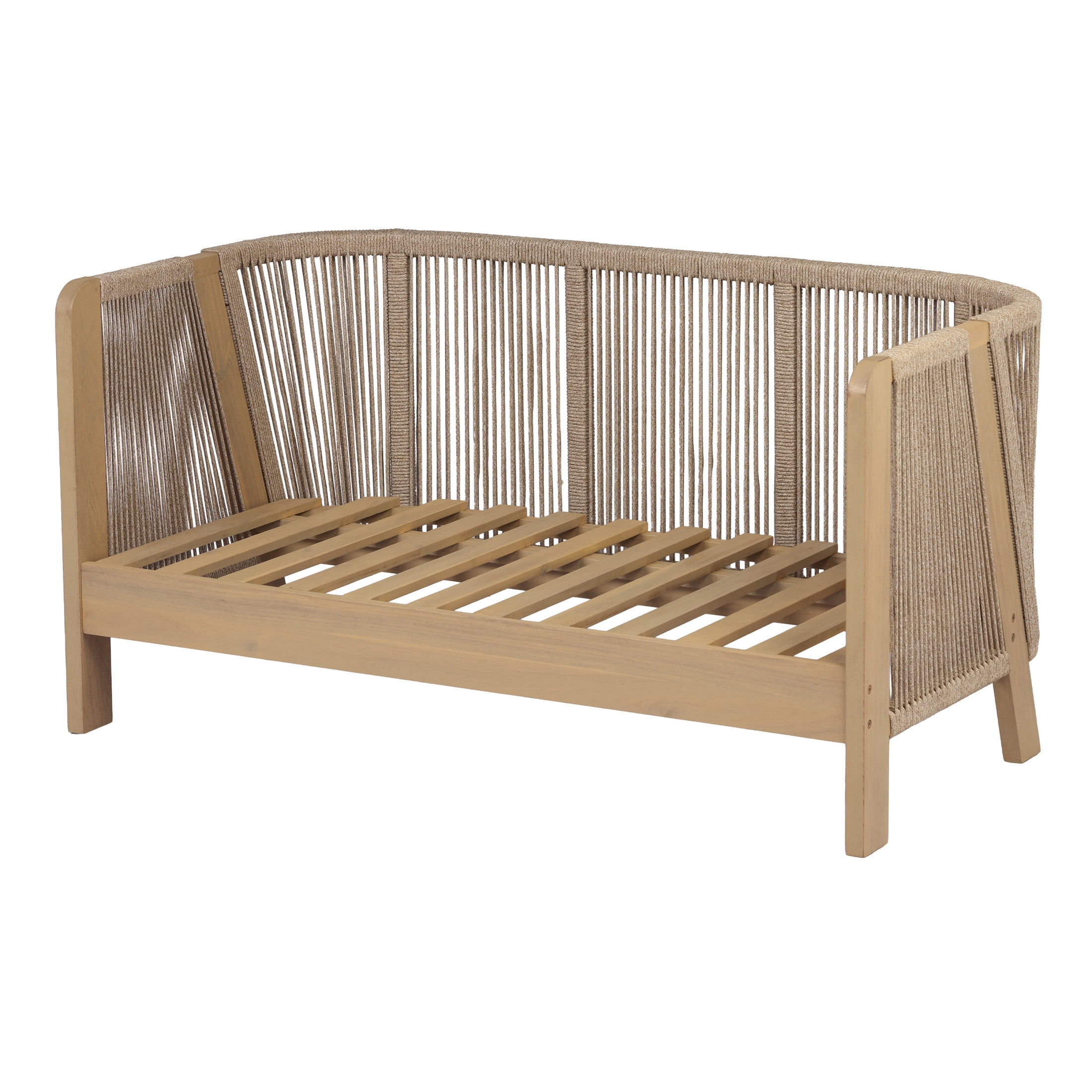 Christopher Knight Home 54" Acacia Wood Outdoor Loveseat, Rope Armrests, Thick Cushions, Light Teak+Cream