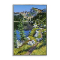 Stupell Industries Alpine Lake Landscape Landscape & Nature Painting Gray Framed Art Print Wall Art, 12 x 18