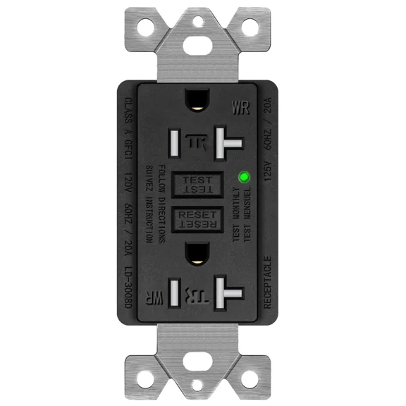 Gfi Gfci Outlet 20 Amp 125V Tamper Resistant Residential Grade For Kitchen Black
