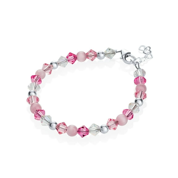 Baby Bracelet Pink Cats Eye Bead  with Pink, Rose and Clear Crystals (BRNB)