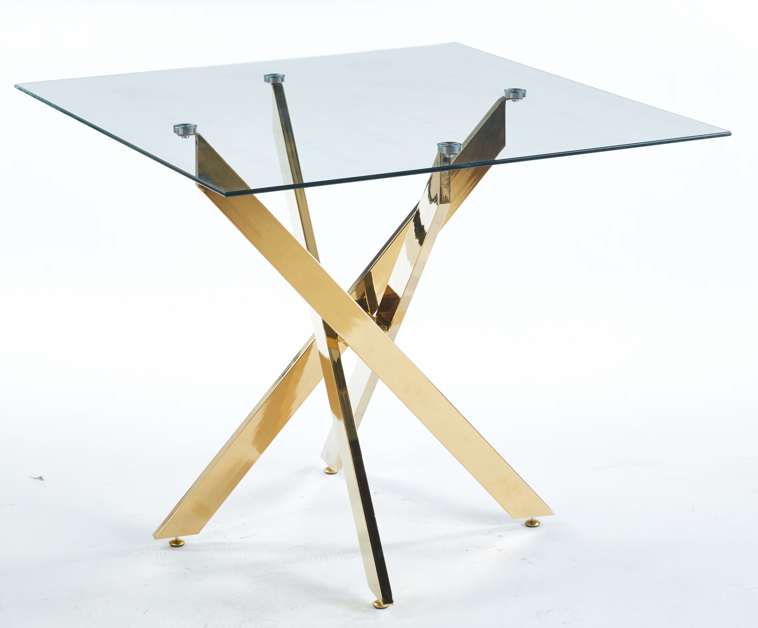 MAYEERTY Modern Square Dining Table - Cross Legs, Tempered Glass Top, Compact for Family Meals