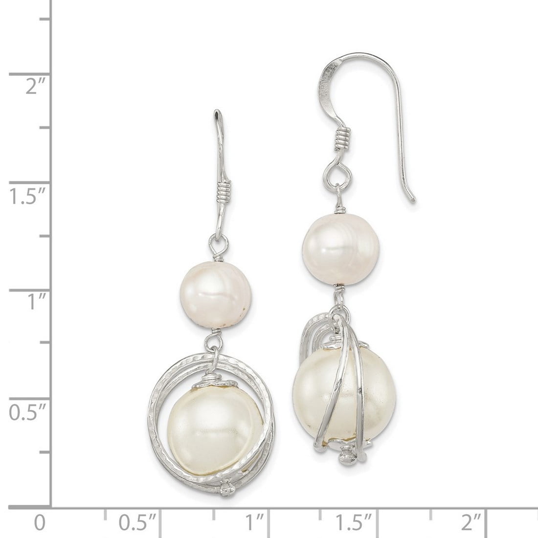 925 Sterling Silver Polished Shepherd hook White Freshwater Cultured Pearl Earrings 44x12mm Wide Dangle Earring for Wome