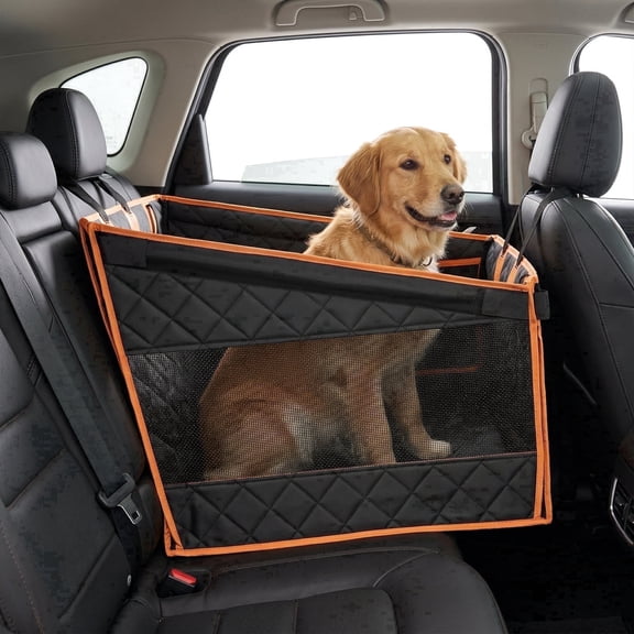 LOKHOM Large Dog Car Seat, Pet Foldable Back Seat Extender with Mesh Window, Waterproof Oxford Fabric, Non-Slip Bottom, Black