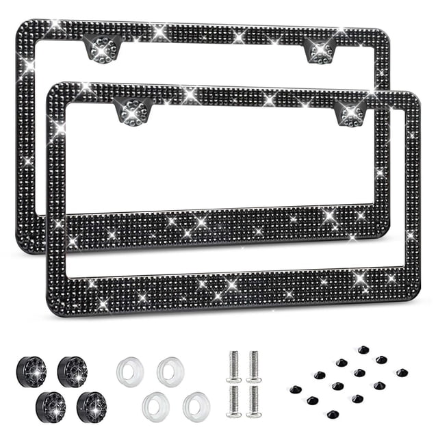 Cadre de Plaque d'Immatriculation de Voiture en Acier Inoxydable, Cadre de Plaque d'Immatriculation Incrusté de Diamants, Cadre de Plaque d'Immatriculation Décoré de Strass