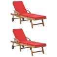 thumbnail image 1 of vidaXL Sun Loungers with Cushions 2 pcs Solid Teak Wood Red, 1 of 5