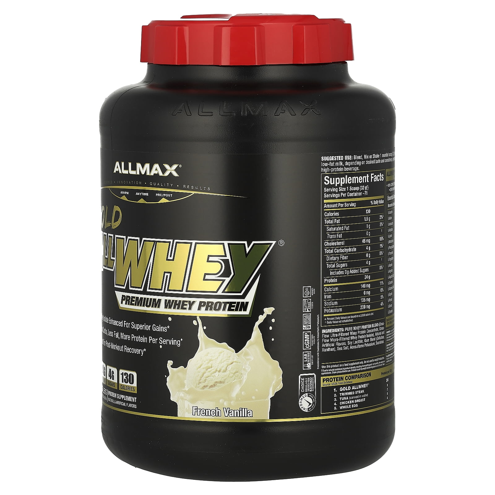 ALLMAX Nutrition, AllWhey Gold, 100% Whey Protein + Premium Whey Protein Isolate, French Vanilla, 5 lbs. (2.27 kg)