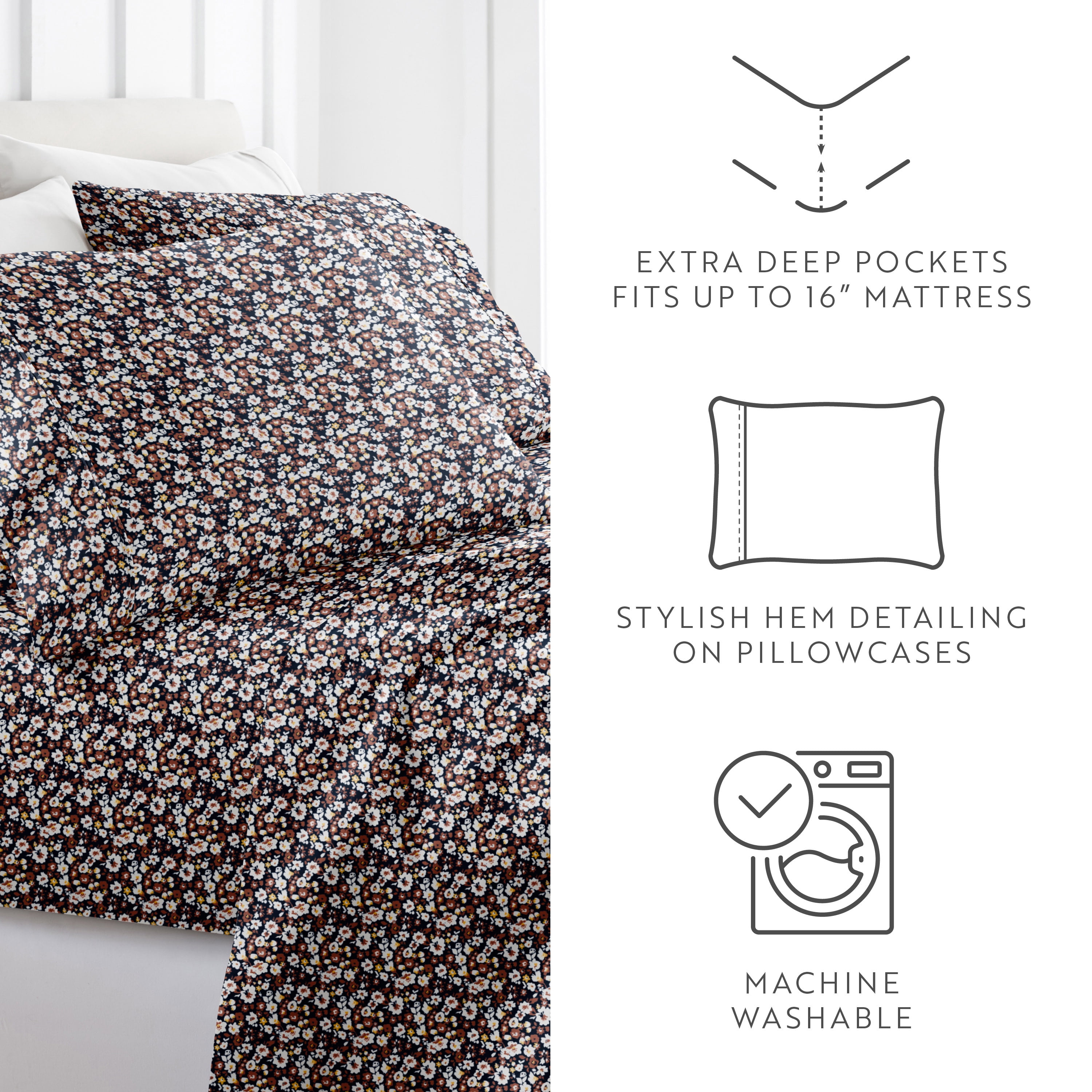 Noble Linens 4 Piece Pattern Microfiber Bed Sheets Set, Floral Dream Terracotta, Twin