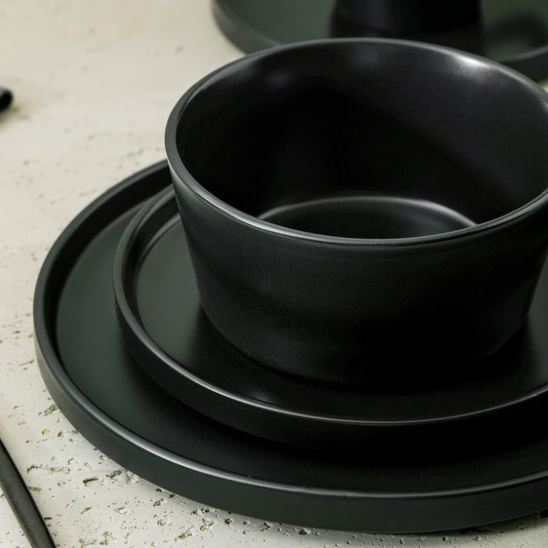 Stone Lain Celina Modern 16-Piece Stoneware Dinnerware Set, Black