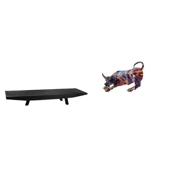 Bandeja para servir,Bandeja para servir frutas,centro de mesa con almacenamiento,Bandeja rectangular de madera para servir comida,Estatua de toro de resina,Pintura Resina Toro Estatua Escultura