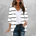 thumbnail image 2 of FRSASU Women Cardigan Striped Printed 3/4 Sleeves Open Front Lightweight Casual Cardigan White, 2 of 5