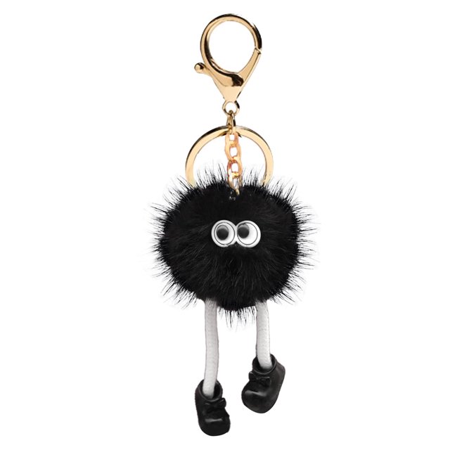 Llavero de bola de piel artificial lindo mini colgante de pompón esponjoso para bolsos de coche teléfono móvil negro
