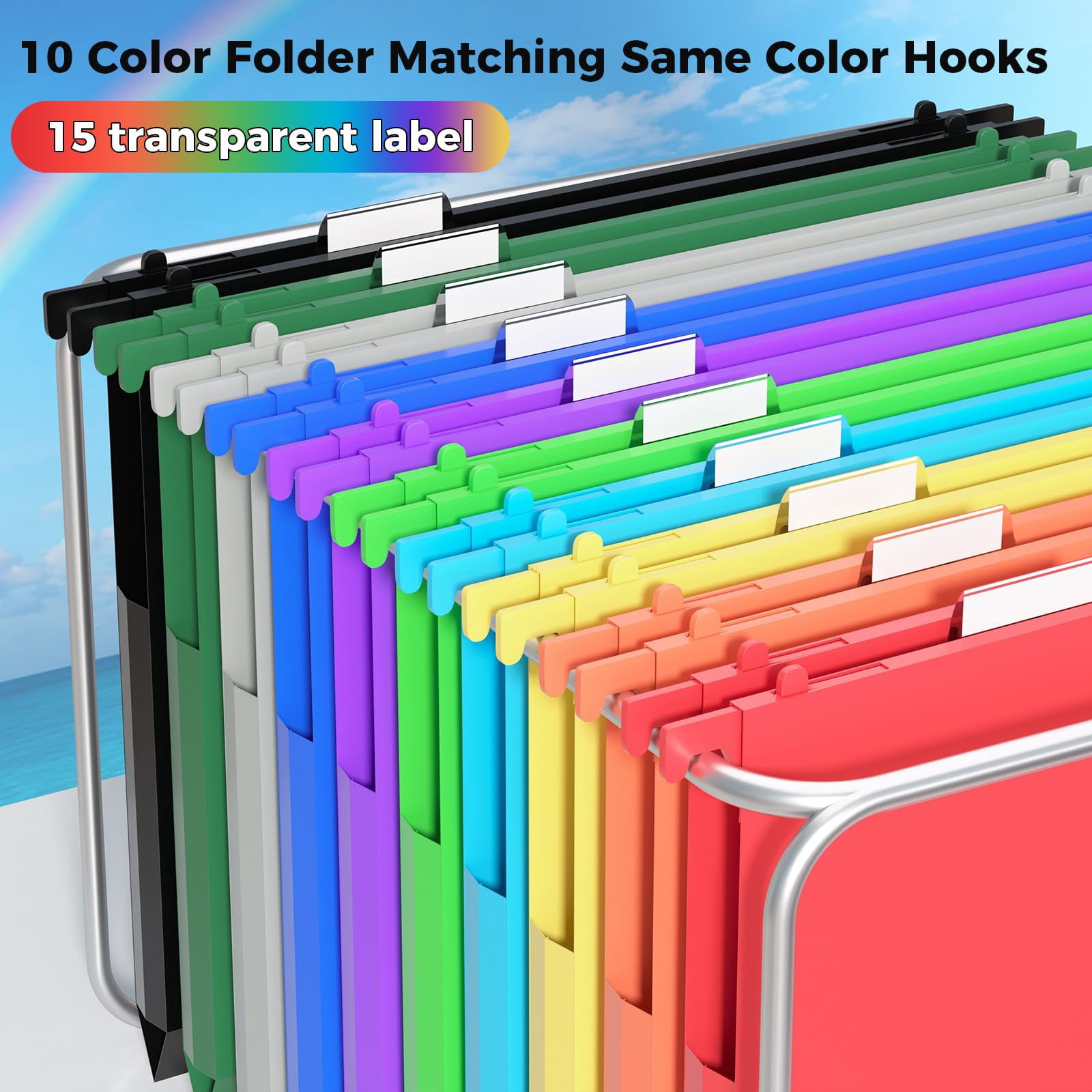 10pcs Hanging File Folders Letter Size  Plastic 2" Expandable With Tabs Organizer For Home Office School Document Organization Assorted Colors