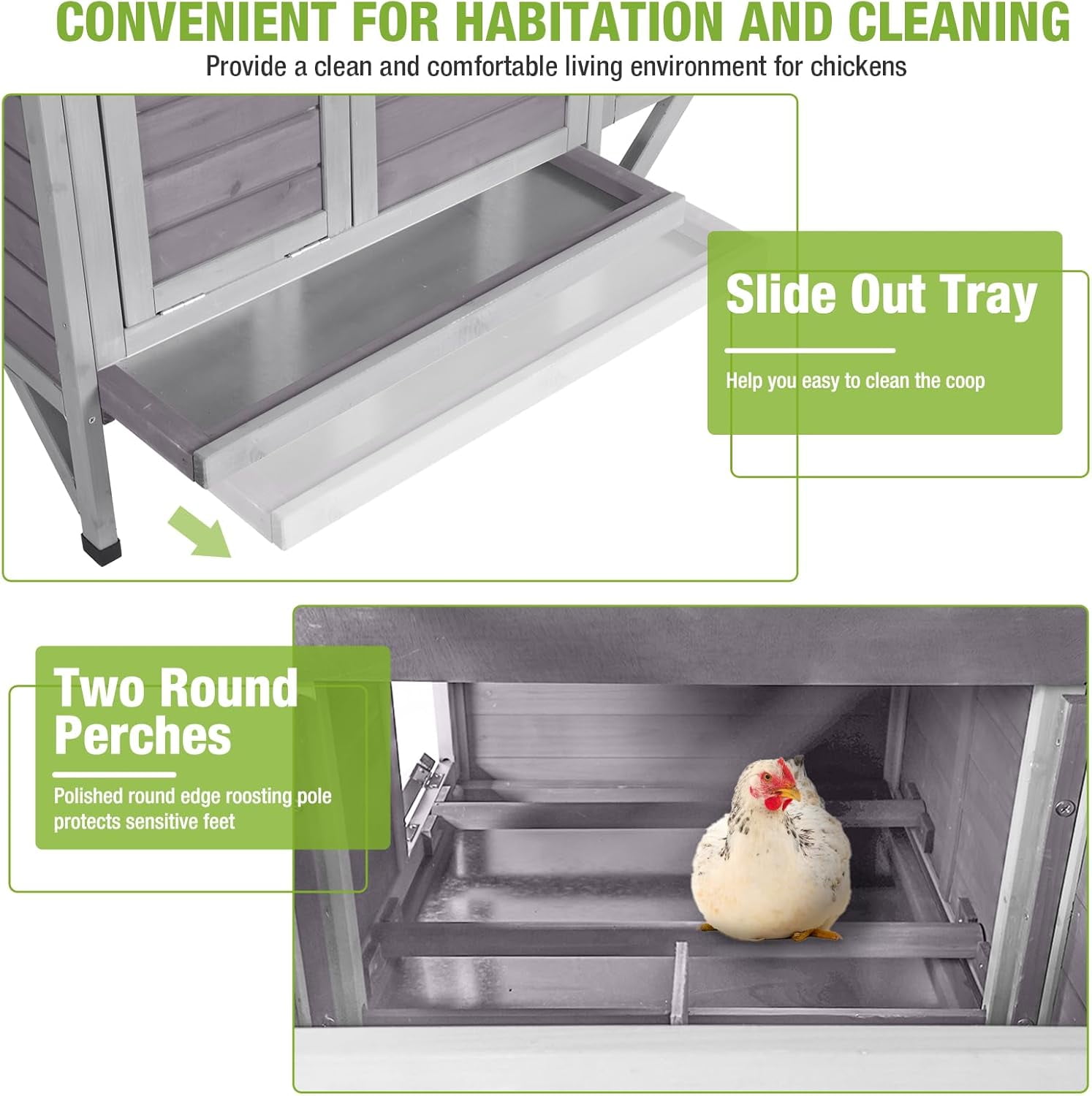 Outdoor Chicken Coop with Nesting Box, Weatherproof Hen House with Leakproof Pull-Out Tray, Oenable Roof, Poultry Coops for Chickens, Duck & Quail