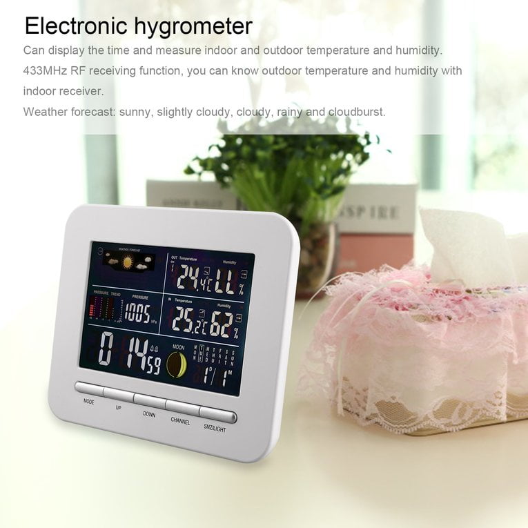 White Wireless Digital Forecast Weather Station Clock Remote Sensor Monitor Alarm by